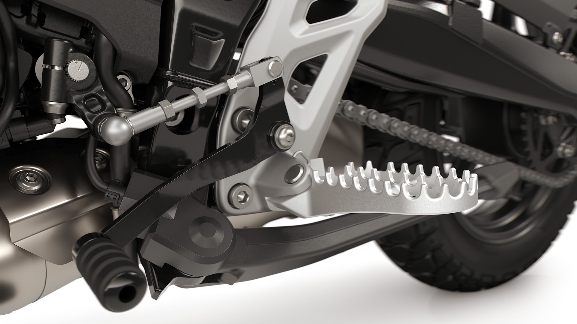 Les repose-pieds pour trail et l'assistant de changement de rapport Pro de la BMW F 450 GS