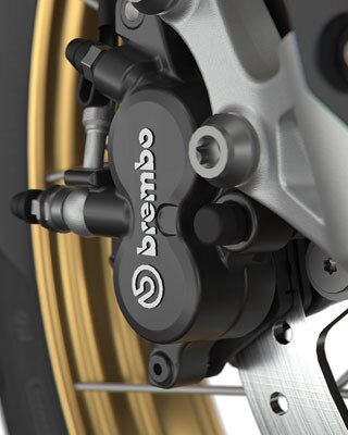 Nous voyons ici les freins Brembo noirs.