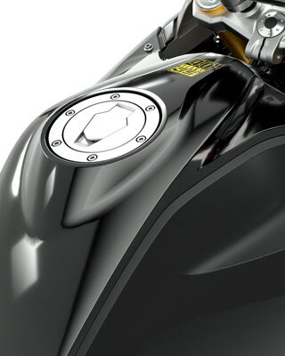 Réservoir et guidon de la G 310 GS en détail de biais de haut.