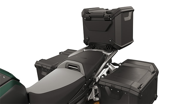 Porte-bagages et support de valise avec valise en aluminium noire et topcase noir