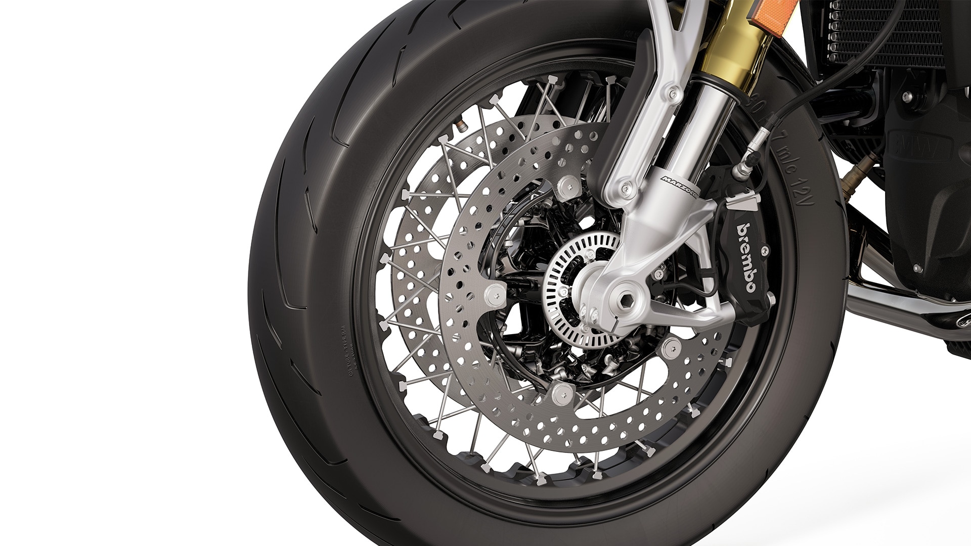 Les roues à rayons noires en option confèrent à la BMW R 12 nineT de BMW Motorrad un look raffiné