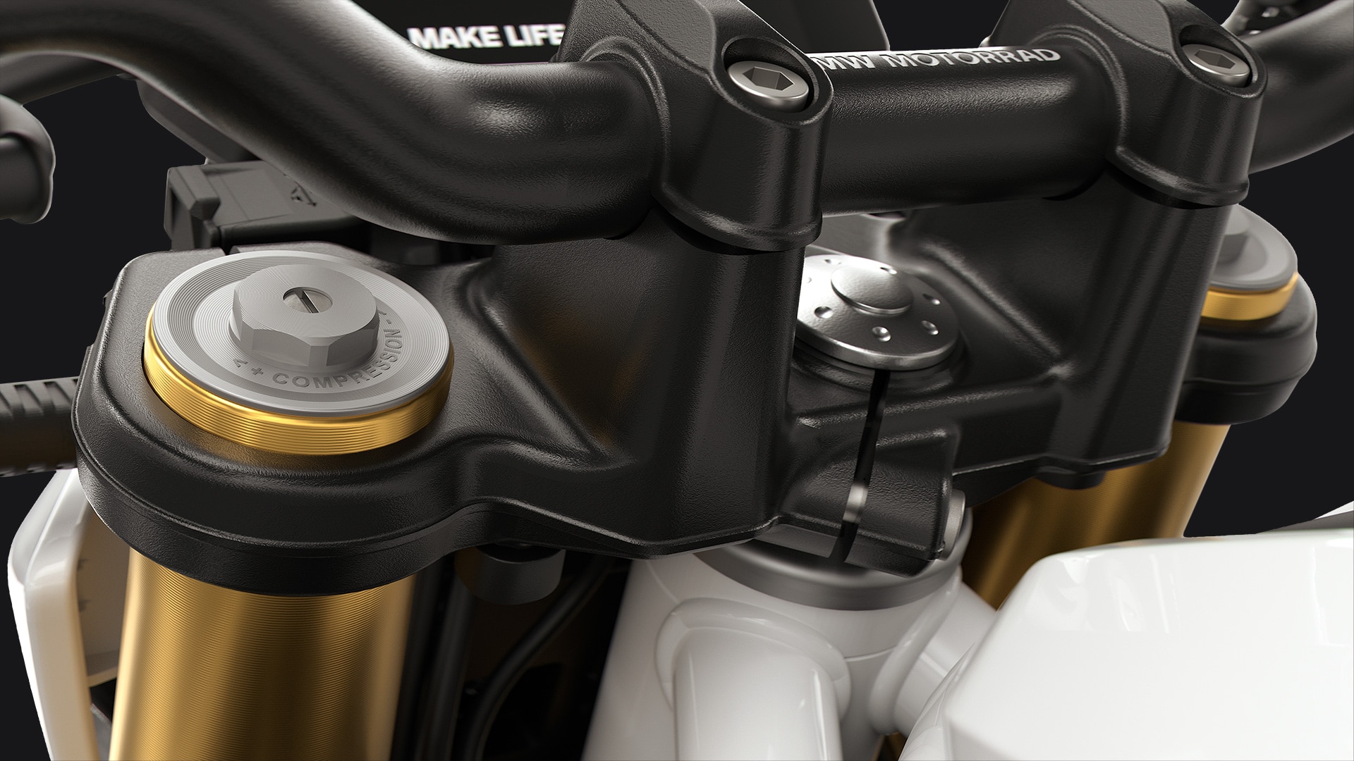 La fourche Upside-Down 43 mm dorée de la F 450 R de BMW Motorrad
