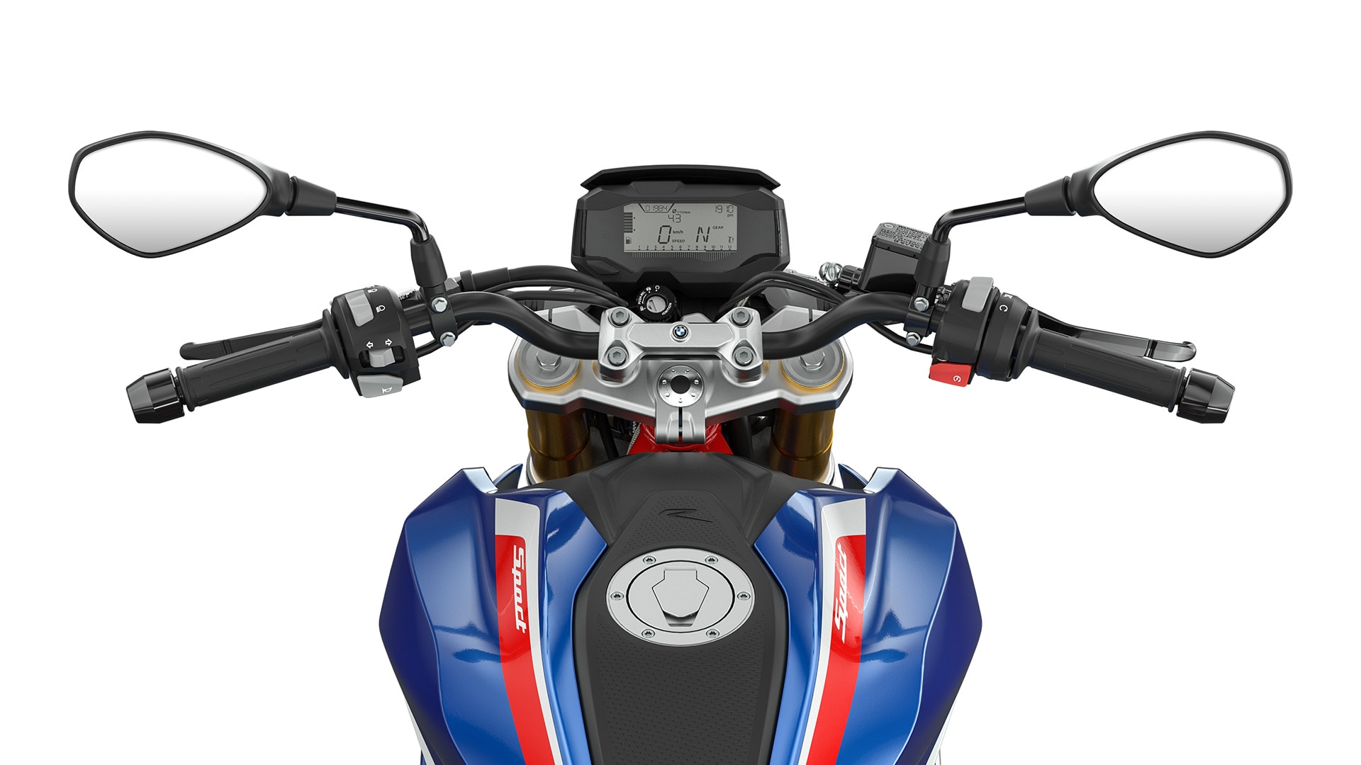 Nous voyons le guidon et les éléments de commande du G 310 R.