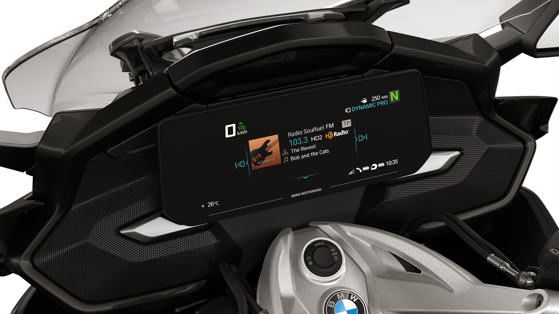 L’écran TFT et les compartiments de la BMW K 1600 GTL mis en lumière.